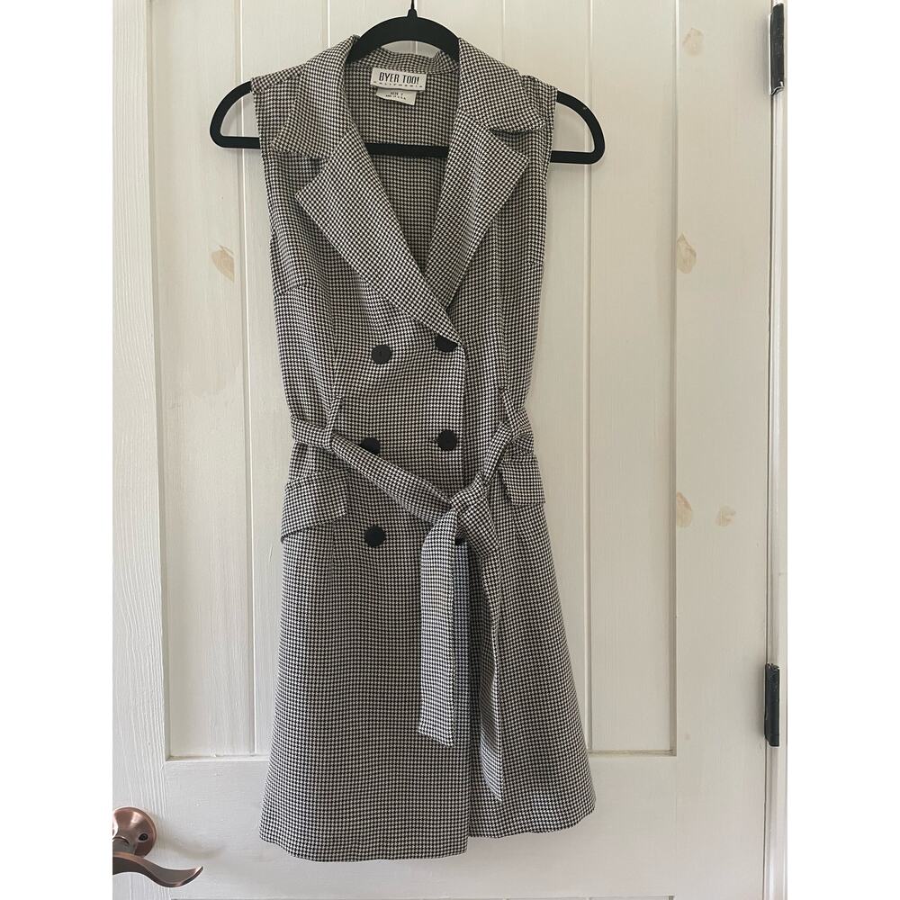 Buyer Too! Women’s Houndstooth Belted Sleeveless Black White Dress 7 Junior